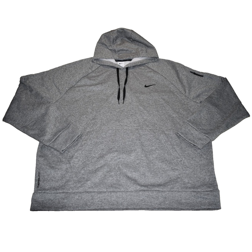 Nike Men's Therma-FIT Long Sleeve Logo Hoodie Pullover Dark Grey Heather 2XL